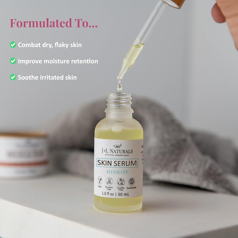 J&L Naturals | Face & Body Oil for Oily, Sensitive, Dry, Combination, Mature, & Dull Skin Types | With Jojoba Oil, Grapeseed Oil, Sunflower Oil, & More (1 Fl Oz (Pack of 2), Hydrate (dry))