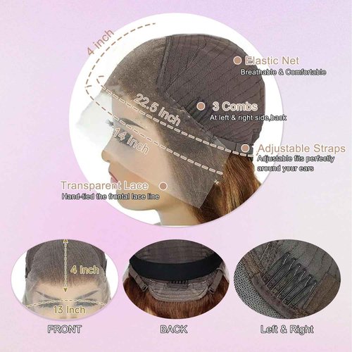 XZZ 28 Inch Highlight Ombre Lace Front Wig Human Hair 13x4 HD Lace Front Wigs Pre Plucked With Baby Hair Honey Blonde 4/27 Color Straight Balayage Lace Front Wigs 200% Density Glueless Frontal Wig