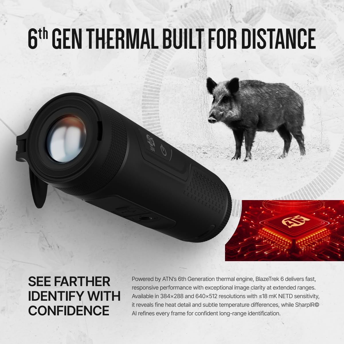 ATN BlazeSeeker - 207 6 Compact Thermal Monocular, 6th Gen 12µm Sensor, 256×192 Resolution, ≤20mK NETD