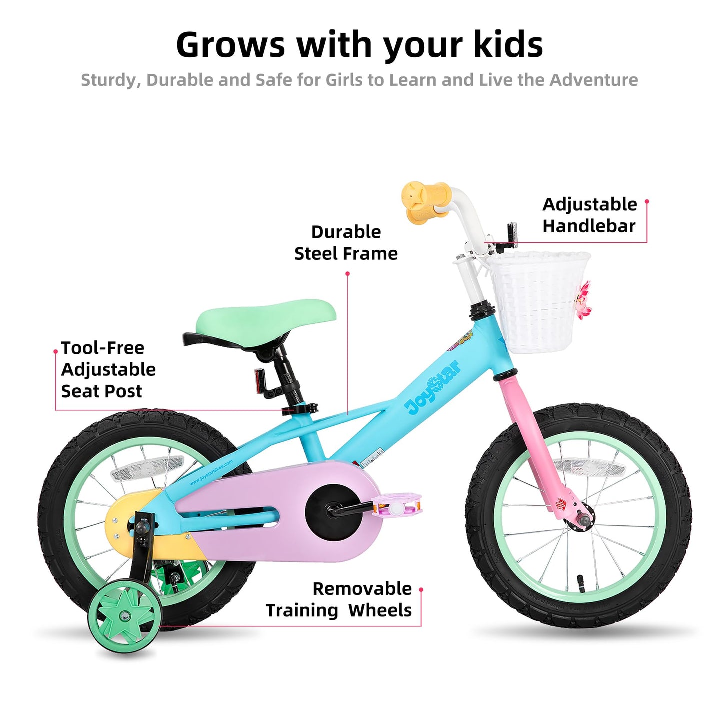 JOYSTAR 12 Inch Kids Bike for 2-4 Years Girls Toddler Rainbow Girl Bike with Training Wheels and Coaster Brake Children Bicycle 85% Assembled Macaroon