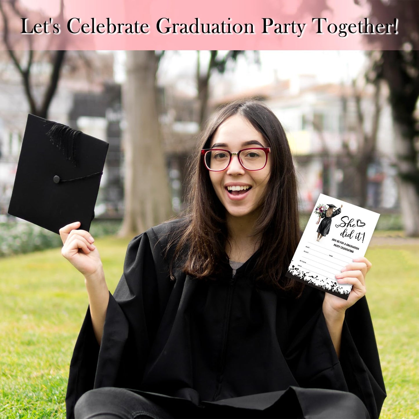 ZSHFMY Graduation Party Invitations, She Did It Graduation Invitation Card, 20 Invitation With Envelopes, Grad Party Announcement Invite Cards For High School University -Invite03