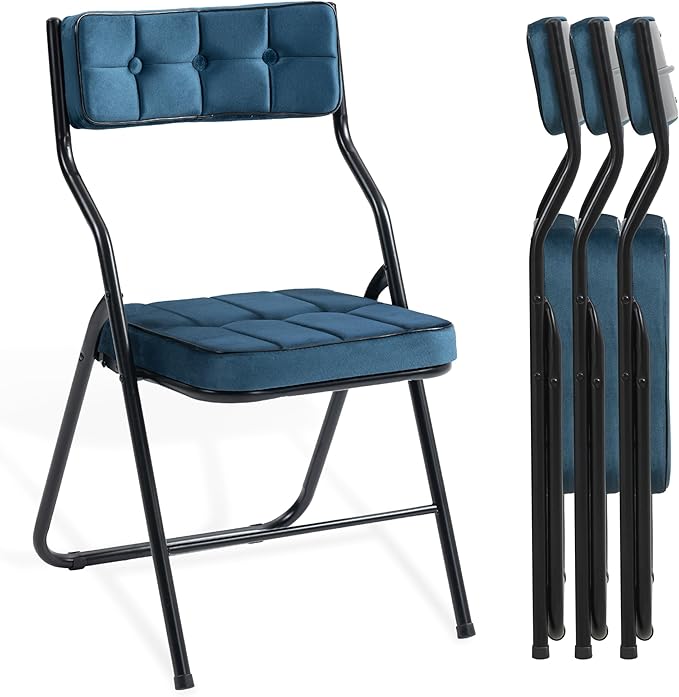 HOMEFUN Padded Folding Chairs 4 Pack - Foldable Dining Chair with Cushion, Portable and Assembled Extra Seat for Guests Ki...