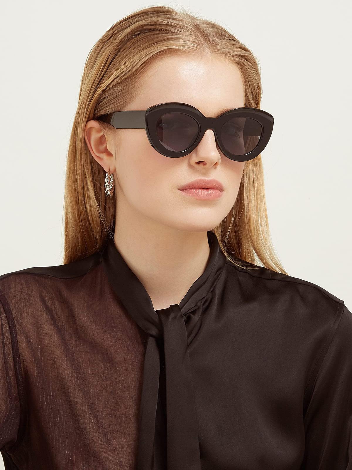 AIEYEZO Oversized Cat Eye Sunglasses for Women Cute Oval Thick Frame Cateye Sun Glasses Chic Retro Style Shades (Black + Green)