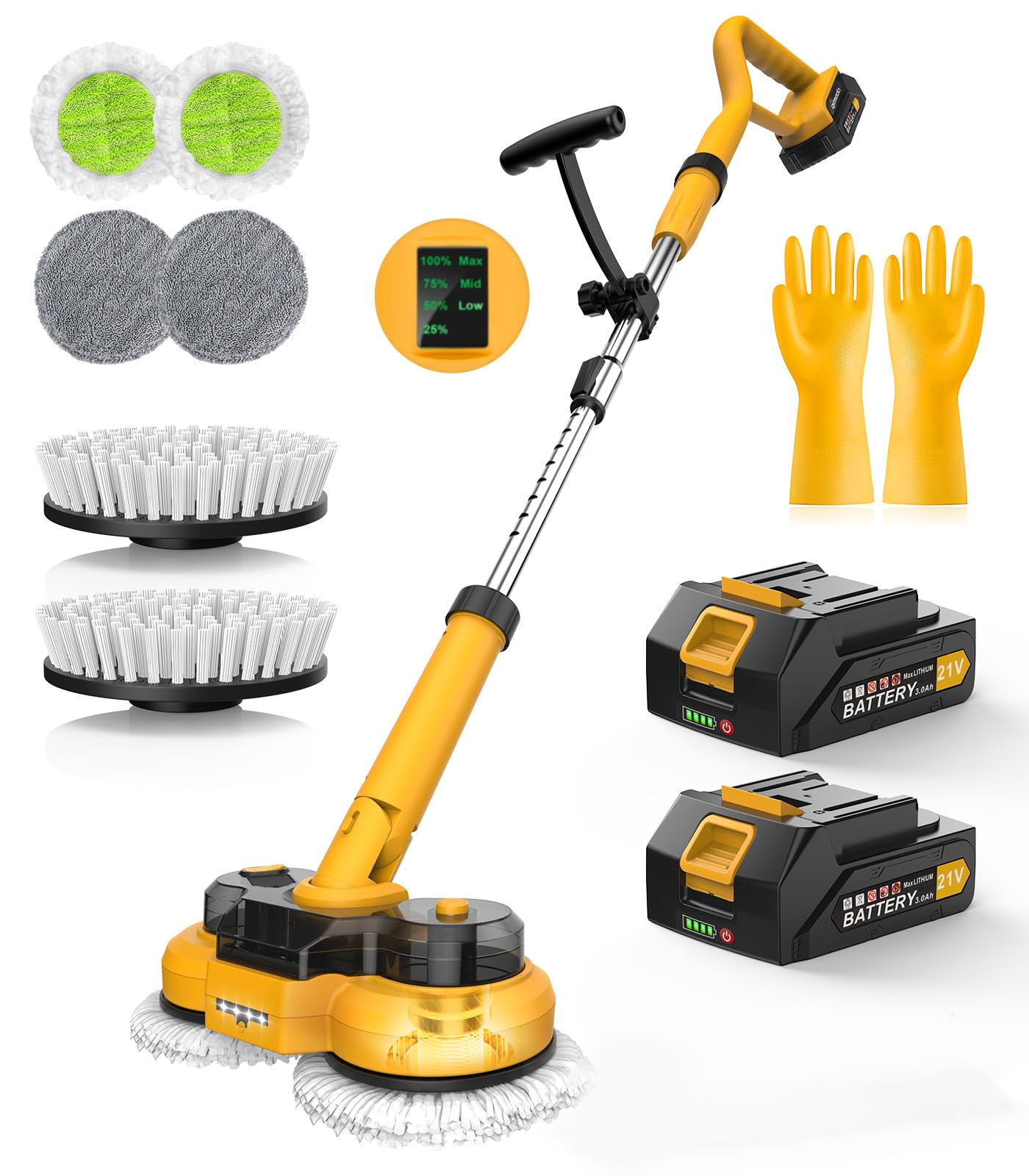 qimedo 6000mAh Battery Cordless Electric Mop M1 Pro, 800RPM Electric Power Scrubber & Mops for Floor Cleaning, Automatic Spin Mops with Smart Display,Rotating Mop with LED Light & Water Spray