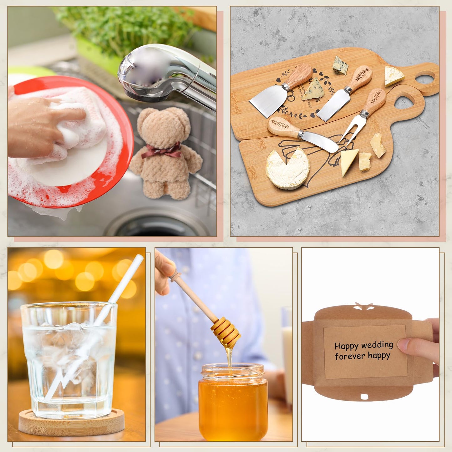 Ziliny Wedding Gifts for Couples 2025 Cutting Board Set 15 Pcs Mr and Mrs Bridal Shower Wedding Gifts Include Cutting Board Coaster Scented Candle Cheese Tableware for Engagement