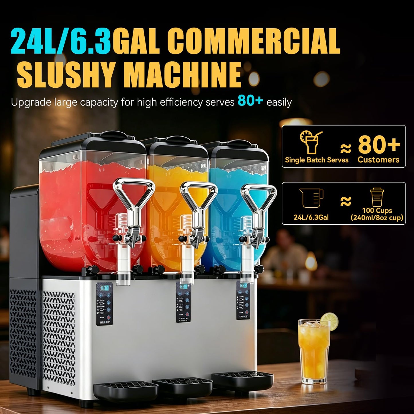 Commercial Slushie Machine, 8Lx3 Triple Tank Margarita Machine for Commercial & Home Use, 700W Countertop Slushy Machine with Auto Clean, 100 Cups Frozen Drink Maker for Restaurants/Bars/Party