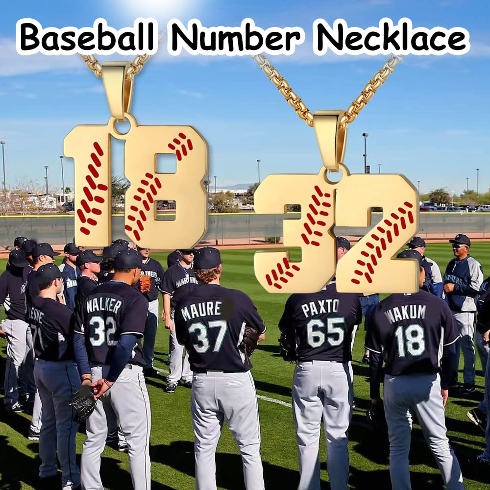AIAINAGI Baseball Number Necklace for Men - Athletes Jersey Number Necklace with Gold Plated Stainless Steel Chain