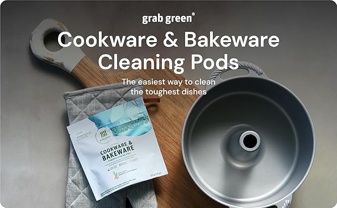 Grab Green Cookware and Bakeware Cleaner Pods,15 Pods, Tangerine Lemongrass Scent, Plant and Mineral Based, Removes Burnt-On Food, Eliminates Stains
