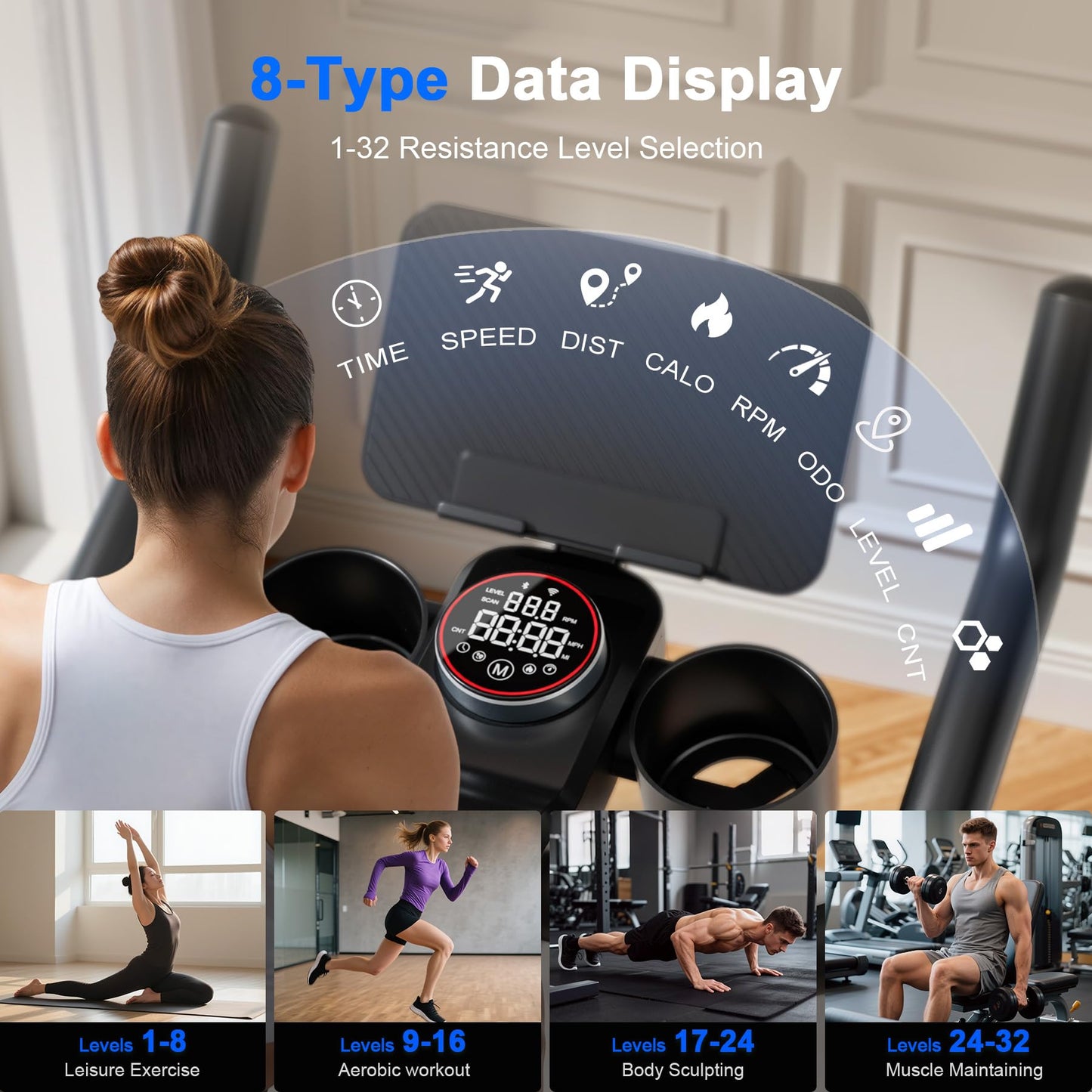 Lacuffy Indoor Cycling Bike - 32-Level Magnetic Resistance Stationary Exercise Bike with Adjustable Seat & Handlebars, Silent Belt Drive for Home Cardio (Fits Users 5'1" to 5'11", 300lbs Capacity)