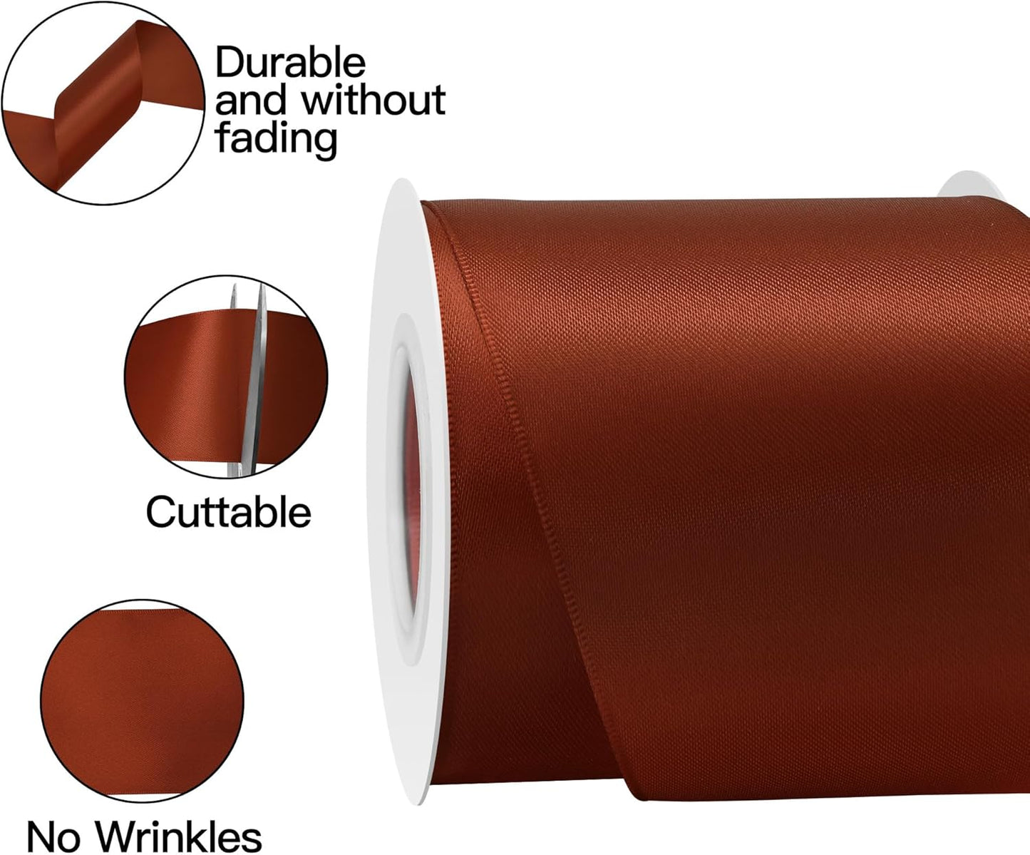 Rust Satin Ribbon 3 Inch X 15 Yards Solid Color Double Faced Ribbons Perfect for Crafts Wedding Decor Bow Making Arts Sewing and More