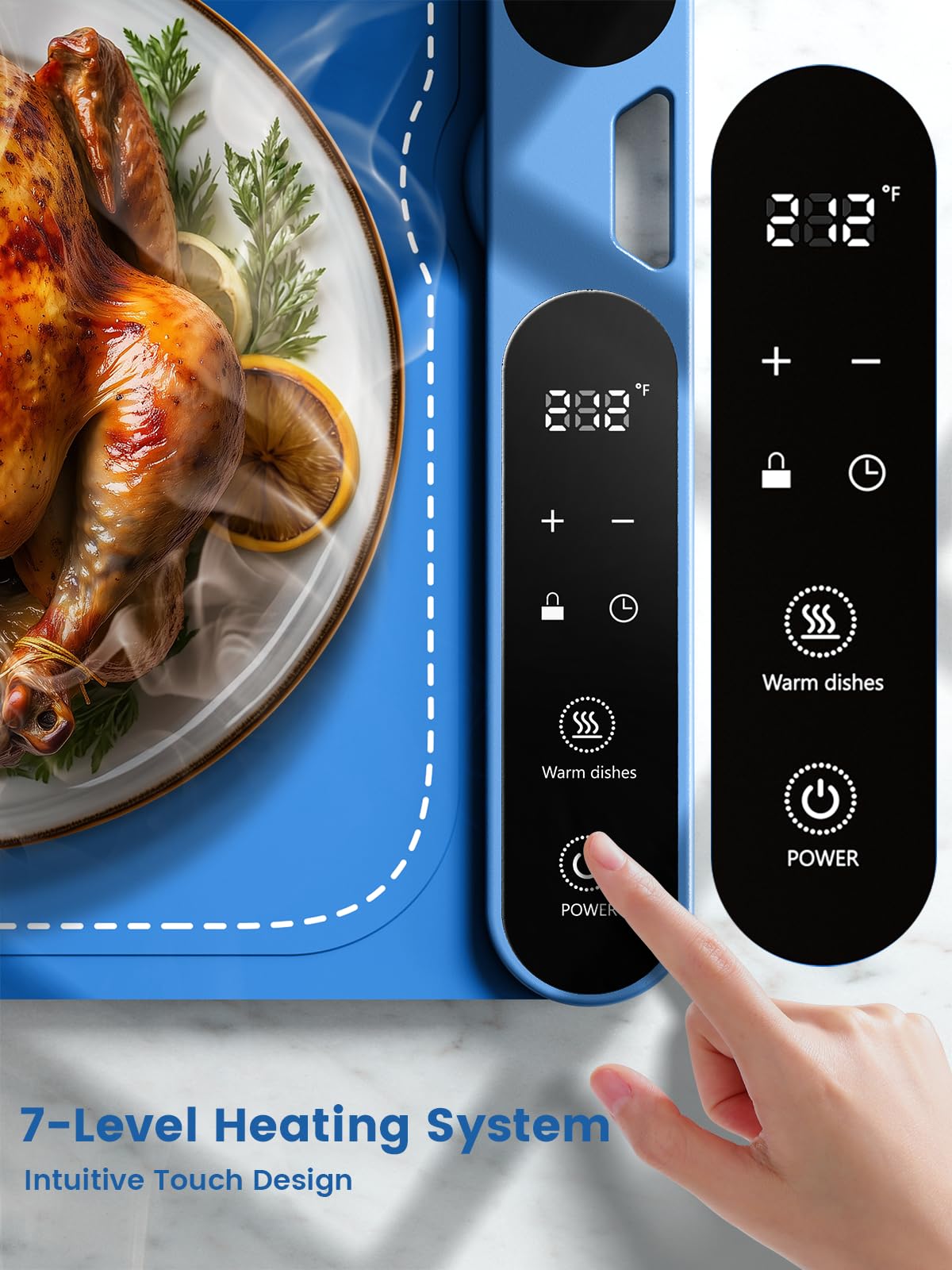 Food Warming Mat Electric Heating - Portable Silicone Warming Tray with 7 Temperature Settings and 8 Hours Timer for Party Buffet Home Travel Kitchen (23.6"x15",Blue)