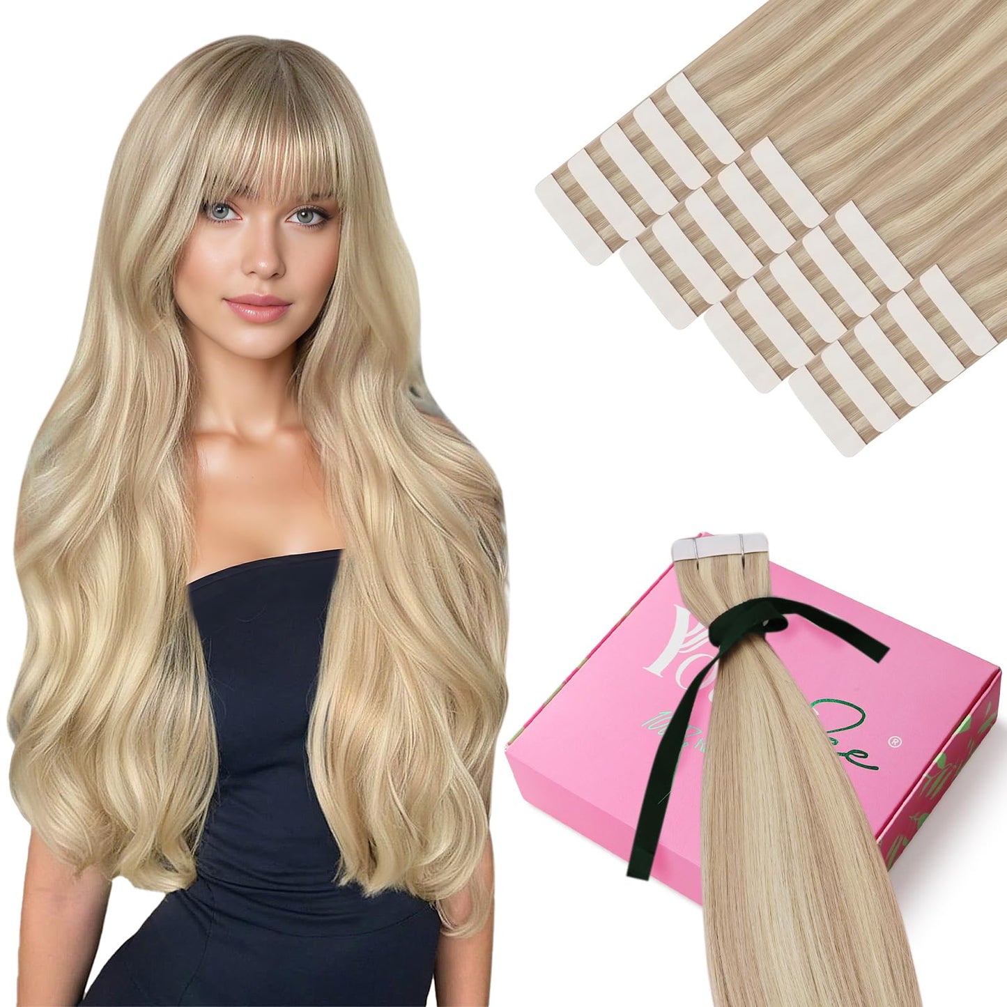 YoungSee Invisible Tape in Hair Extensions Highlight Blonde Tape Hair Extensions Real Human Hair Light Blonde Highlight Tape ins