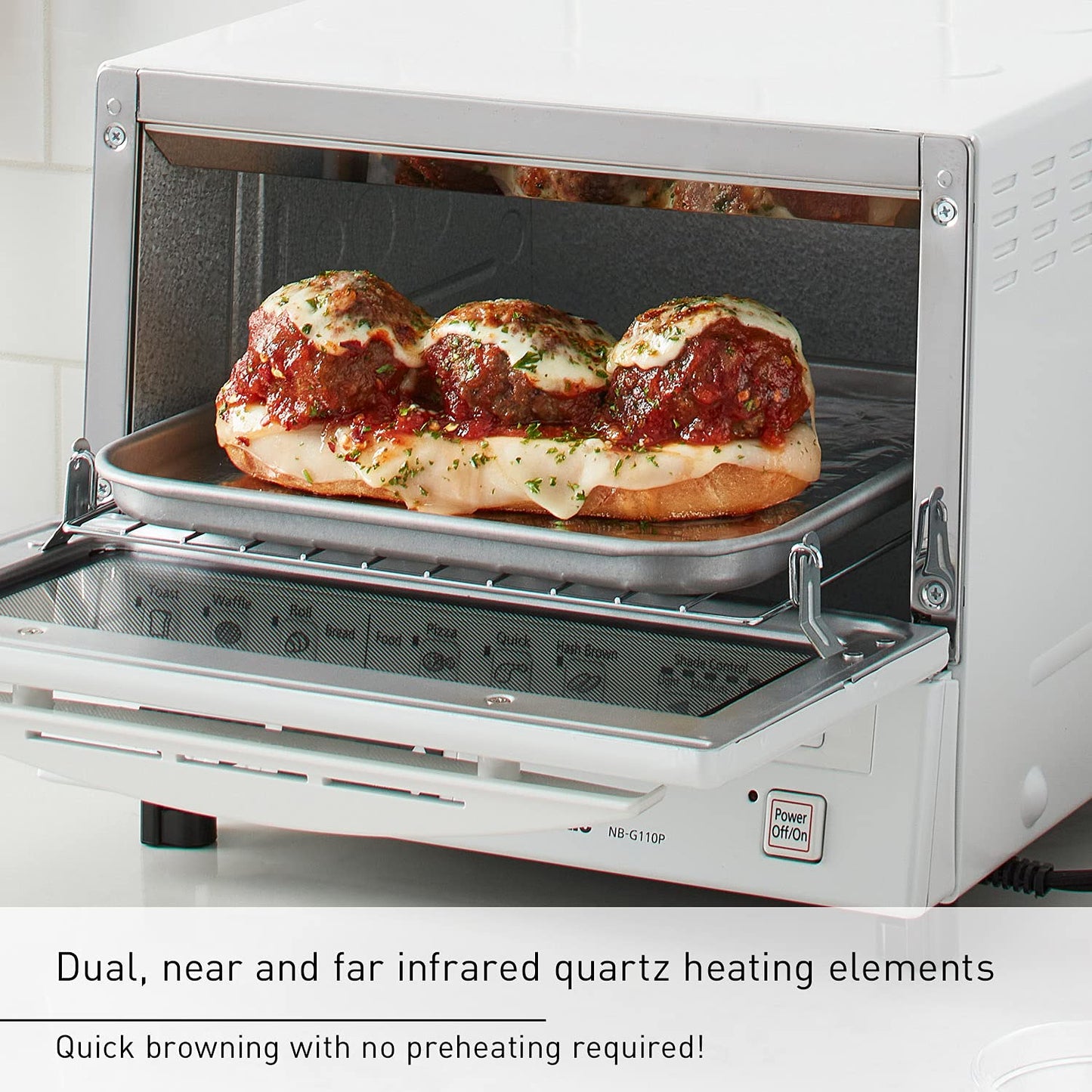 Panasonic FlashXpress Toaster Oven Countertop, 4-Slice Compact Size with Double Infrared Heating, 6 Auto Cook Options and Precise Temperature Control, 1300W - NB-G110P-W (White)