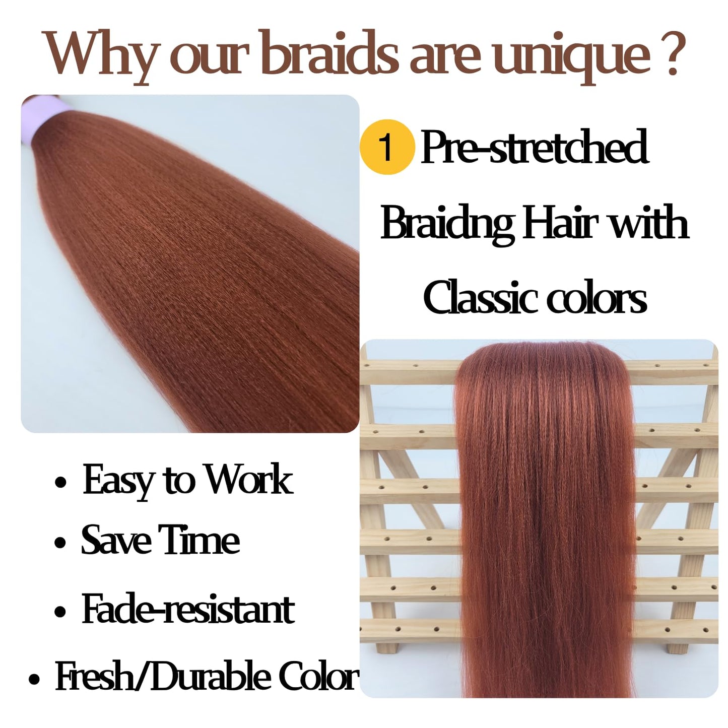 Brown Pre-stretched Braiding Hair hypoallergenic ez braid Color 30 pre stretched braiding hair Extensions for Knotless Box Braid