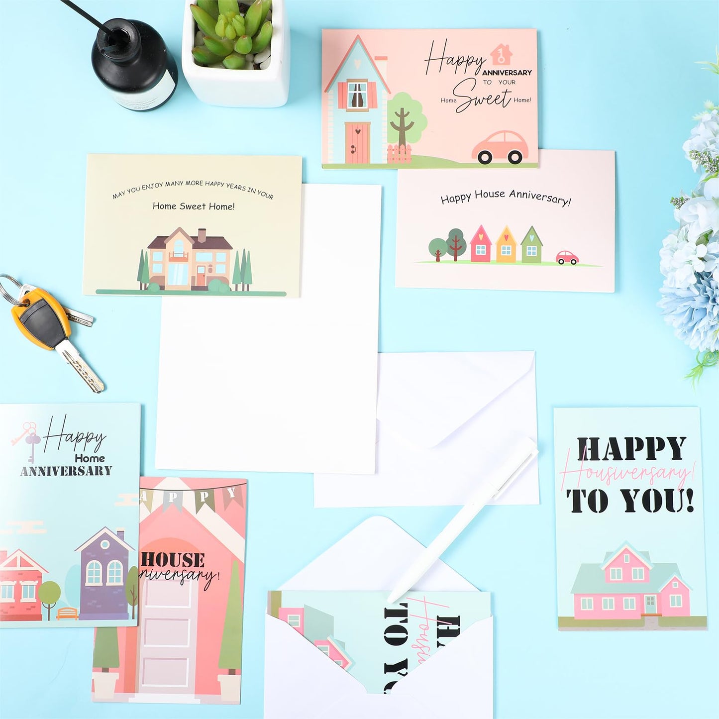 Motiskyy 48 Pcs Happy Home Anniversary Cards with Envelopes Bulk Blank Welcome House Cards Real Estate Thank You Notes Housewarming Gifts for Clients Neighbors, 4 x 6 in(Classic)