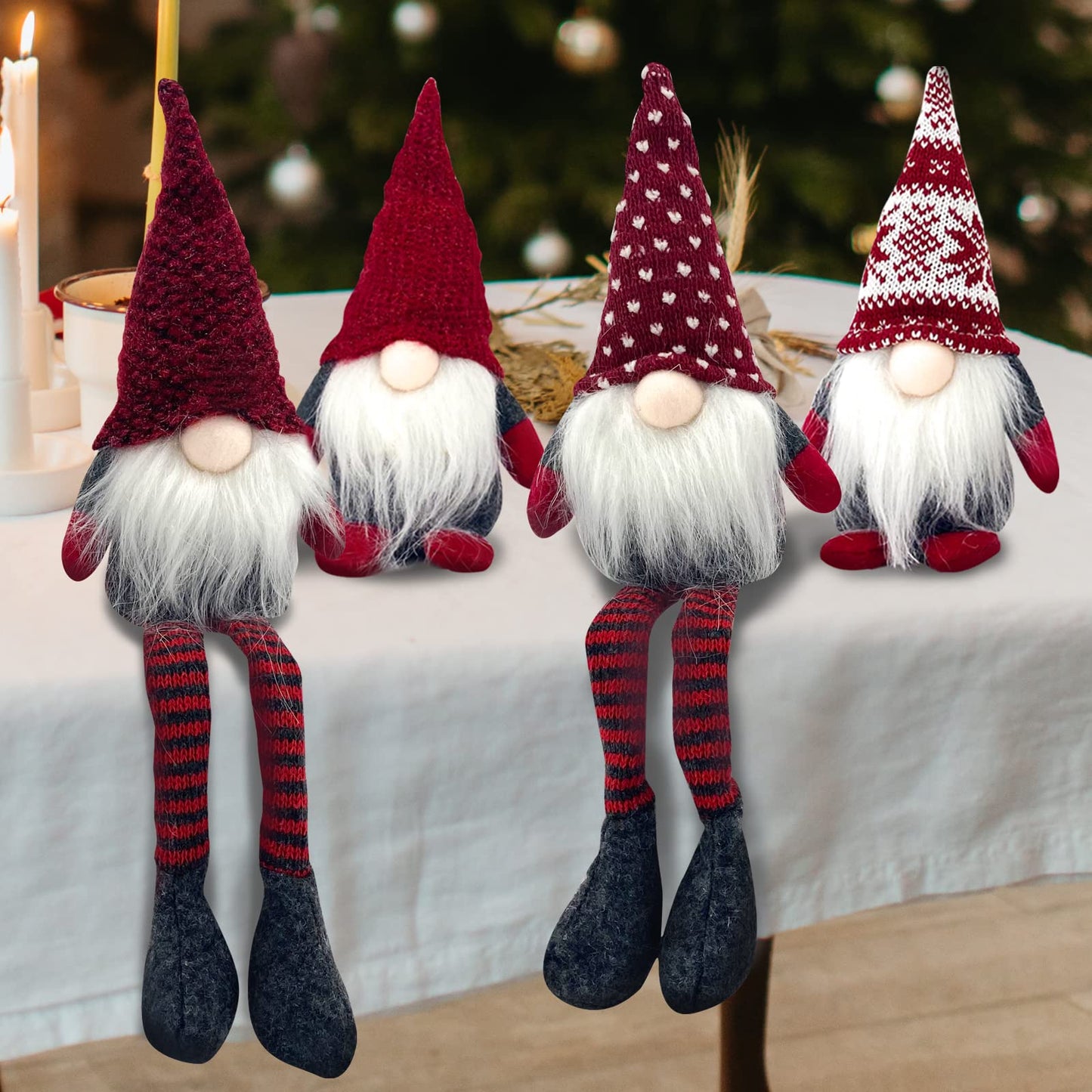 4PCS Needle Christmas Gnome Plush Woven Santa Claus, Handmade, Table Decorations, Home Decorations, Fireplace Decorations, Christmas Decorations (red Long Legs Mixed)
