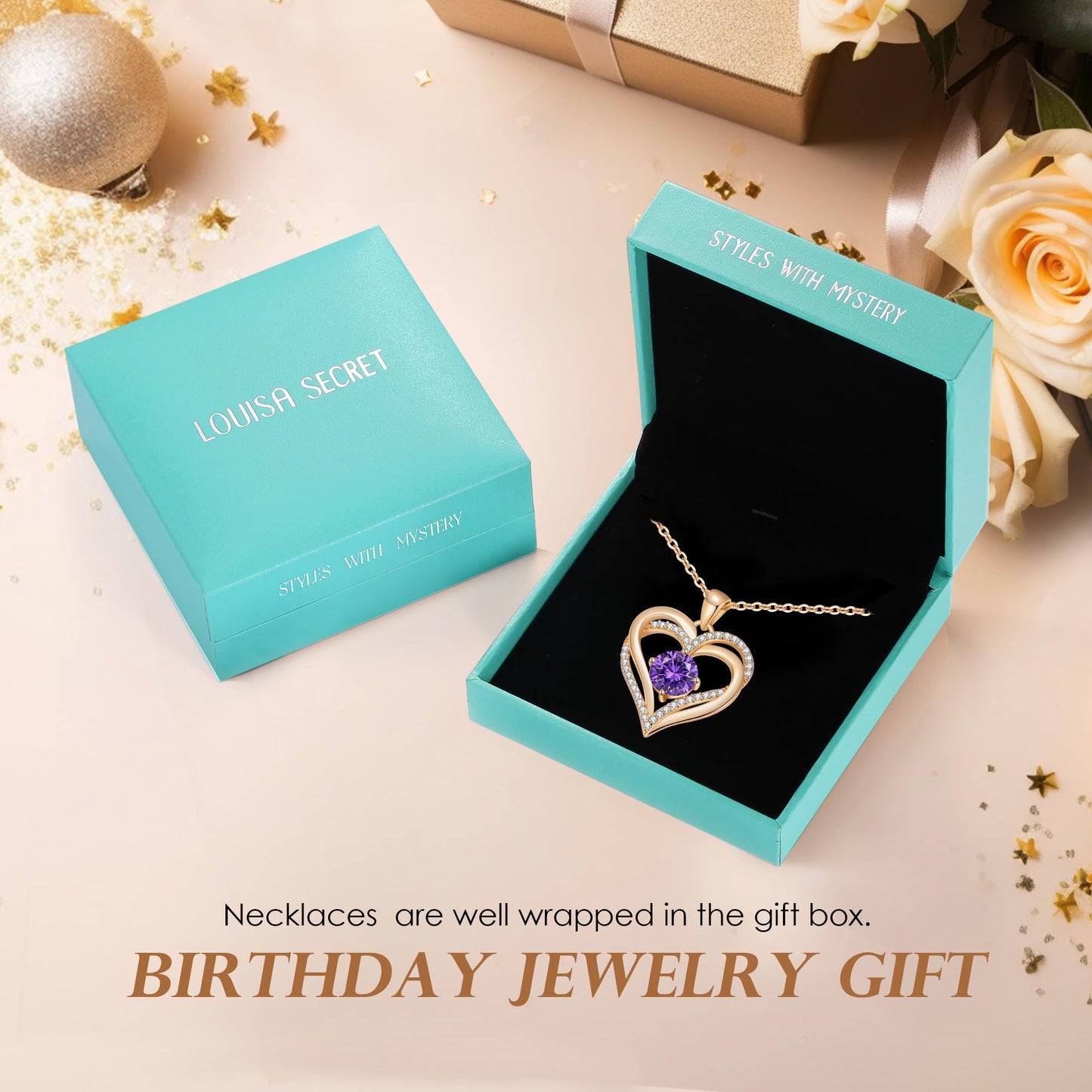LOUISA SECRET Love Heart Birthstone Necklaces for Women 925 Sterling Silver Pendant Necklace Birthday Mother's Day Jewelry Gift