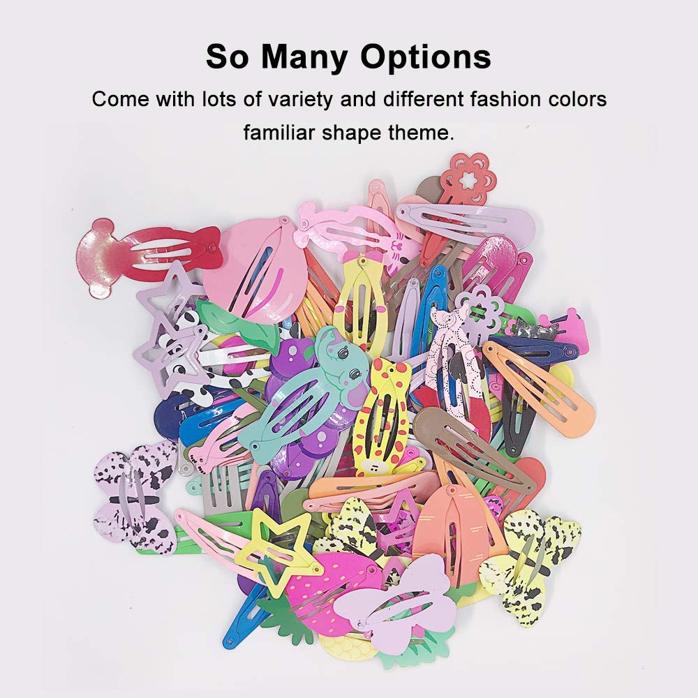 KUBOM 100 Pack Snap Hair Clips for Girls, 2 Inch Cute Color Metal No Slip Hair Clip Barrettes for Toddlers Kids Women