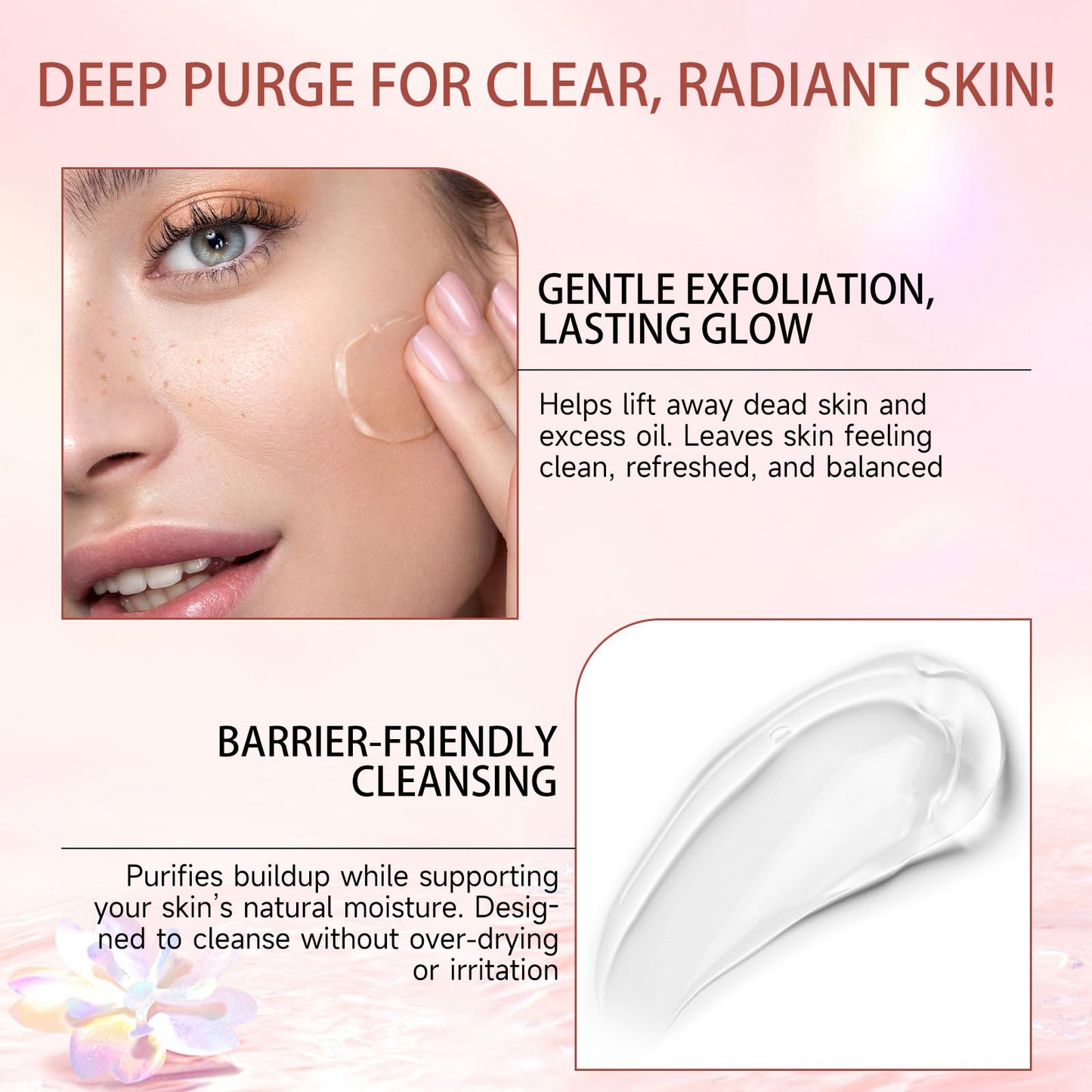 Purifying Exfoliating Gel, Facial Exfoliator Cleanser, Face Scrub, Natural Exfoliating Gel Purifying Cream, Gentle for Face Body