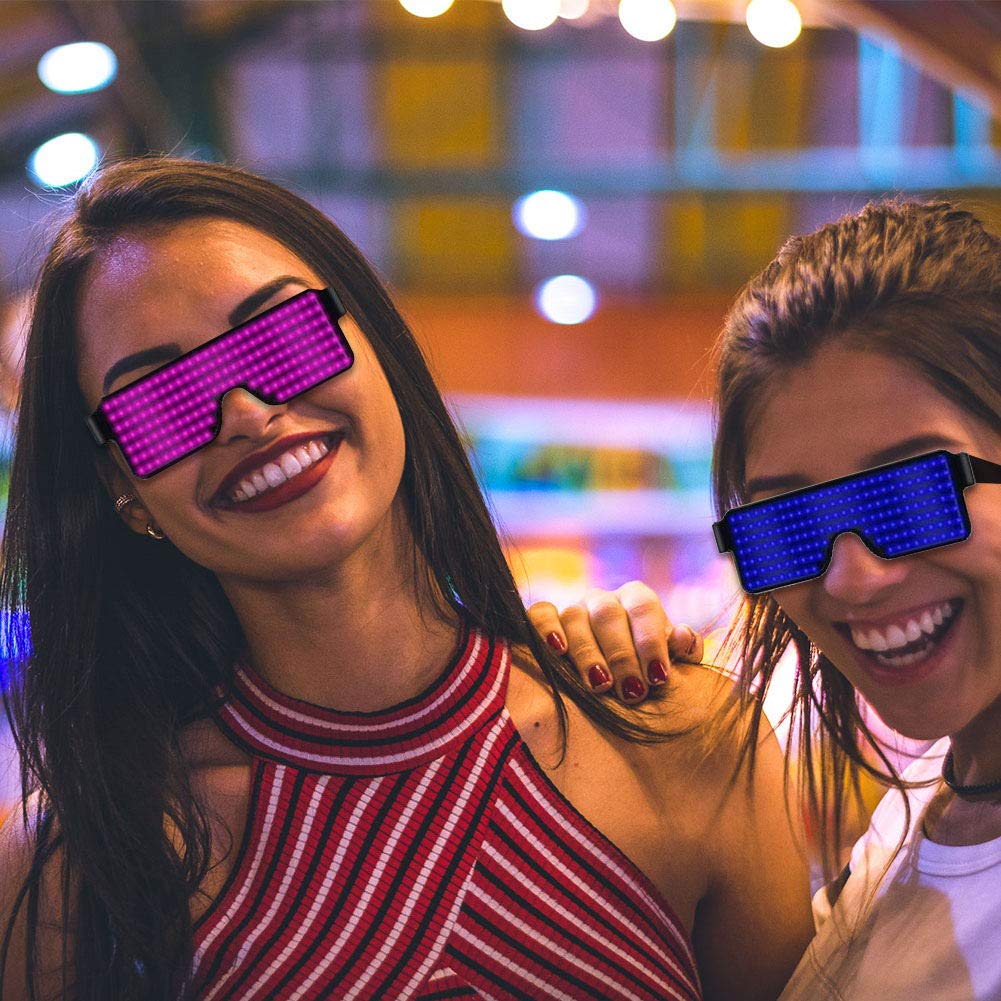 Suruid Upgrade Dynamic LED Glowing Glasses USB Rechargeable LED Light Up Glasses with Flashing Neon, 11 Patterns LED Luminous Eyeglasses for Parties, Nightclub, Halloween, Concerts-Blue