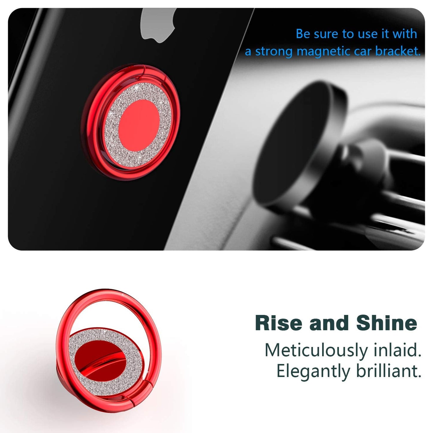 Phone Ring Holder Finger Kickstand, 360 Rotation Phone Ring Grip, Compatible With Smartphone (Red)