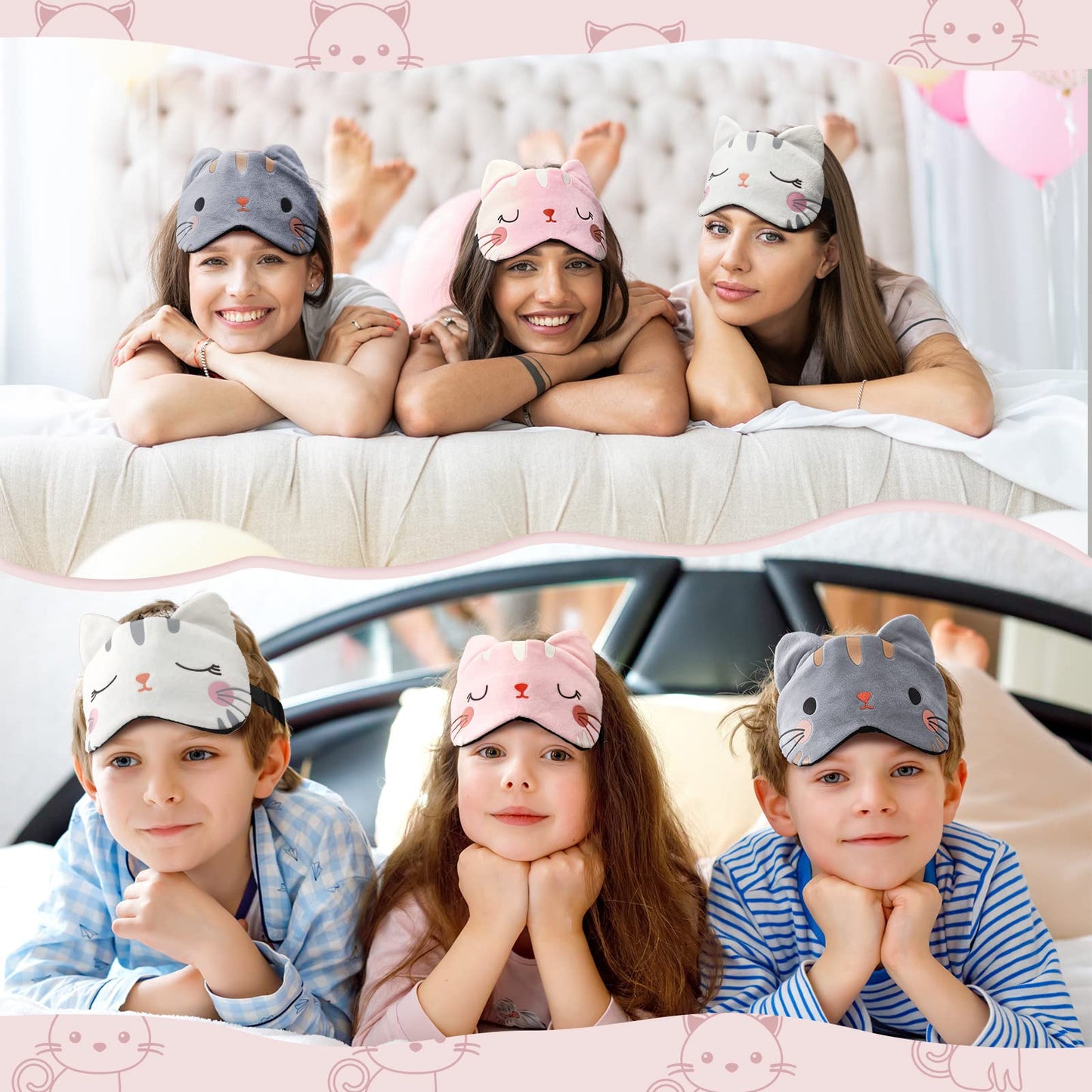 Haysandy Cute Eye Mask for Sleeping 3 Pieces Cartoon Dog Face Eye Cover Funny Animal Cat Sleeping Mask Soft Lightweight Night Sleep Kitty Blindfolds for Women Men Kids(Cat)