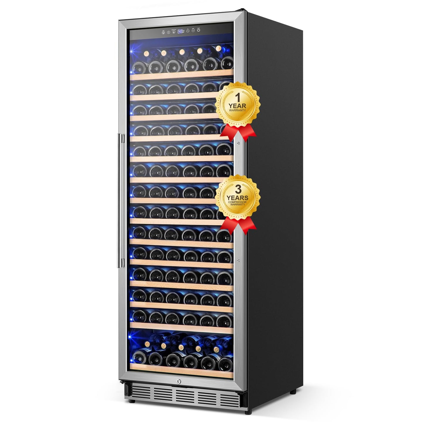 FoMup Wine Fridge Freestanding,173 Bottles 24 Inch Wine Cooler Refrigerator, Tall Wine Fridge with Compressor Low Noise Fast Cooling, Wine Cellar with Upgraded Door Handle Sliding Rail Shelves
