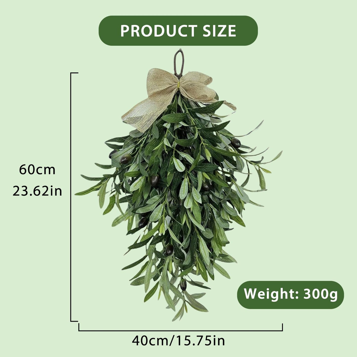 Artificial Olive Garland with Greenery Leaves – Faux Olive Wreath for Front Door, Farmhouse Wall Decor, Hanging Green Wreath for Window or Wedding Decoration (A)