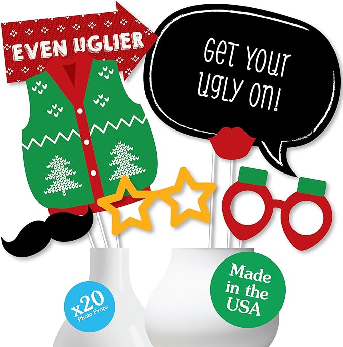 Big Dot of Happiness Ugly Sweater Party Props, Ugly Sweater Decorations, Holiday and Christmas Party Photo Booth Props Ki...