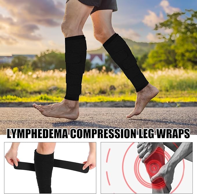 Croknit 3 Pairs Lymphedema Compression Leg Wraps Adjustable Lower Leg Cover up Medical Shin Splint Wrap for Heaviness Fatigue(Black)