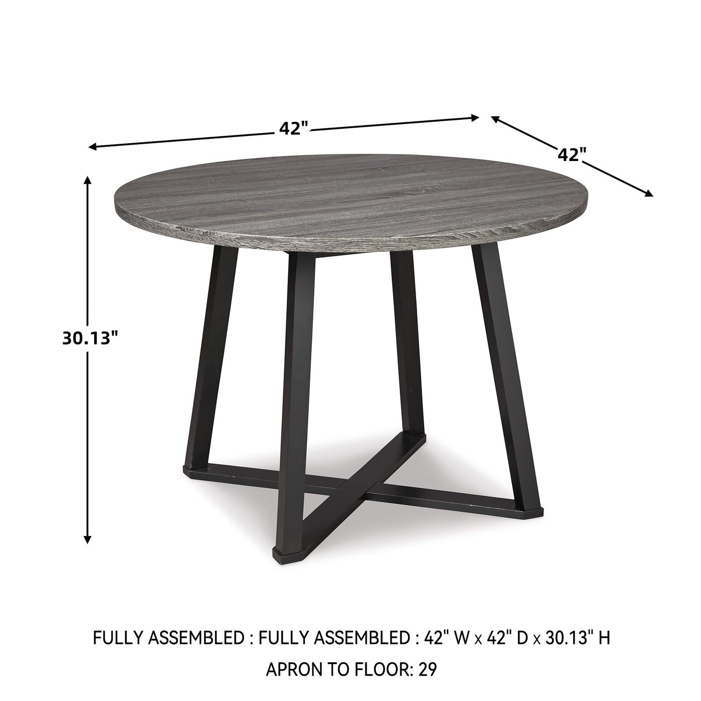 Signature Design by Ashley Centiar Mid Century Round Dining Room Table with Metal Legs, Gray & Black
