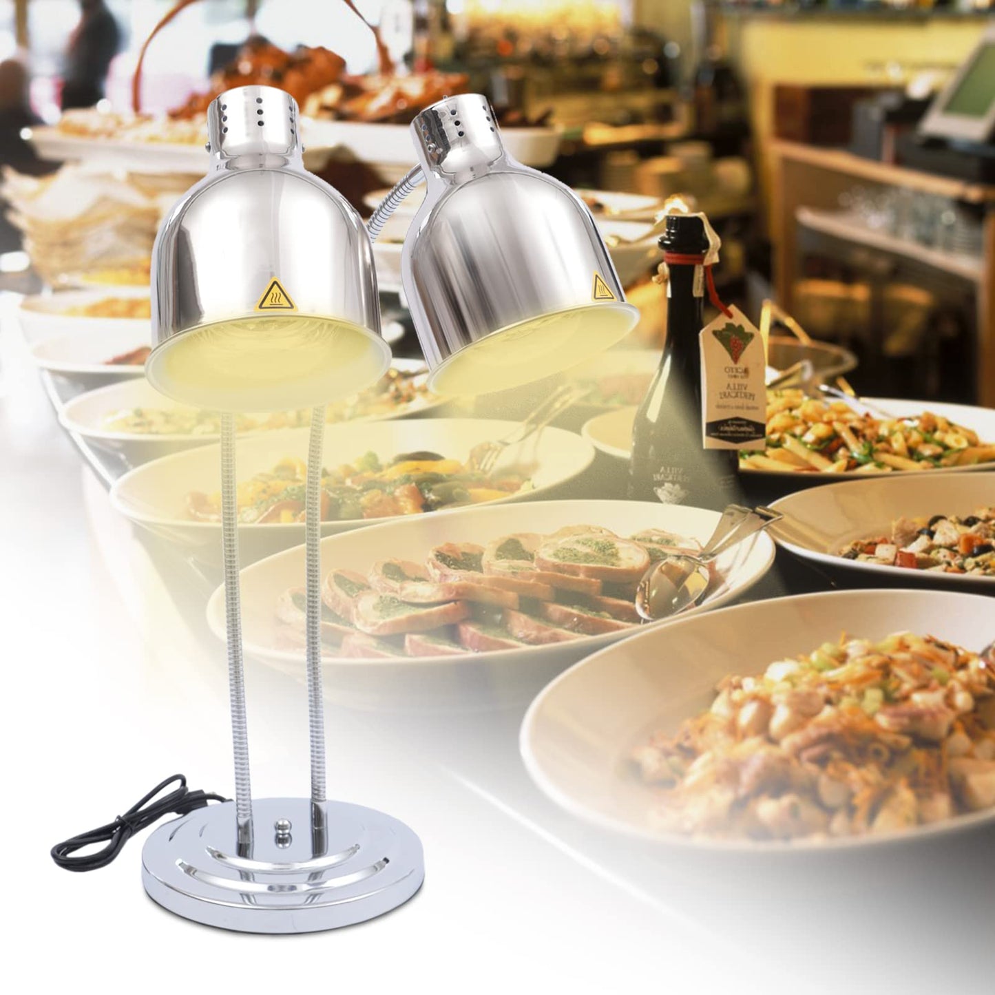 PERFERATE Food Heat Lamp 2-Head Electric Heating Lamp 500W Commercial Food Warmer Lamp for Food Electric Warming Lights for Restaurant, Buffet, Catering, Kitchen & Home Use (Silver)