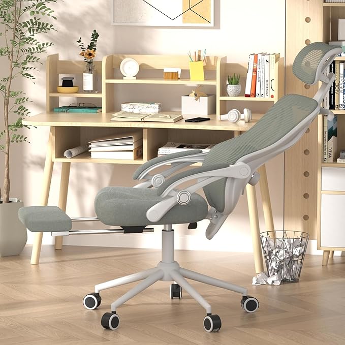 Ergonomic Office Chair with Footrest - Adjustable Lumbar Support & Headrest, 90-160° Reclining Mesh Back Computer Chair - ...