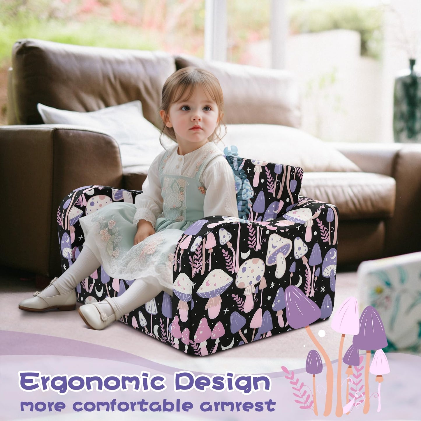 MeMoreCool Folding Kids Couch, Foldable Chair Comfy for Toddlers 1-3, Fold Out Sofa Bed 2-in-1 for Playroom, Lounge Seat for Boys & Girls