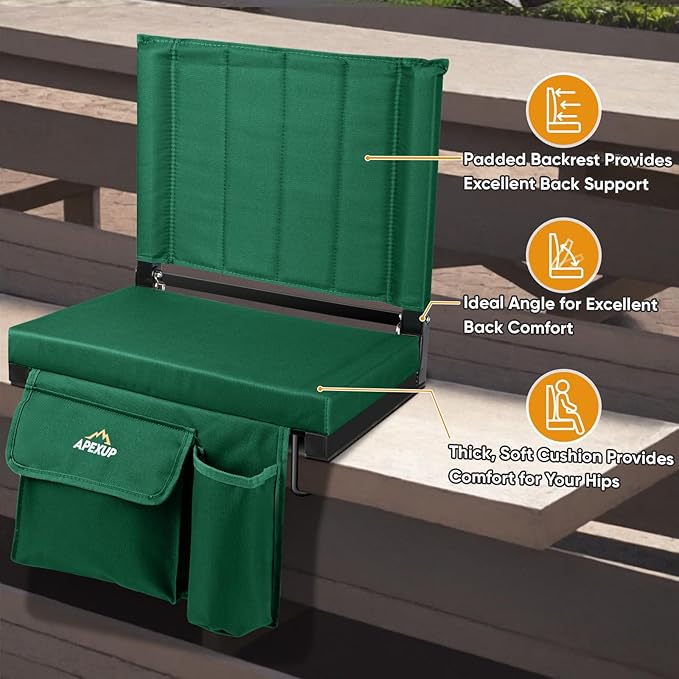 APEXUP Stadium Seats with Back Support, Portable Bleacher Seat with Large Pocket and Cup Holder, Wide Stadium Chair for Sports Events and Concerts