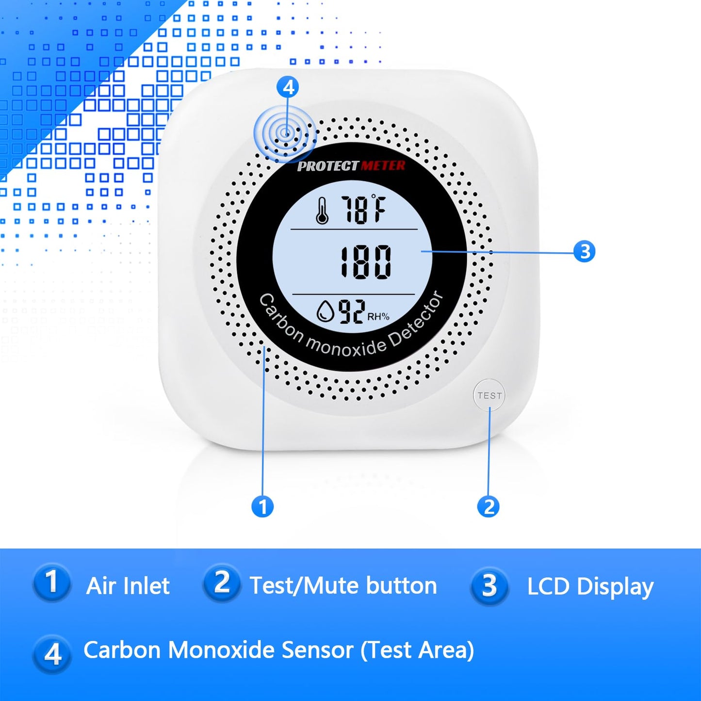 Carbon Monoxide Detector Plug in with Temperature & Humidity, 3-in-1 Portable CO Detector for Travel, Hotel, Home and RV Safety, Carbon Monoxide Alarm with Real-Time CO Monitor Display