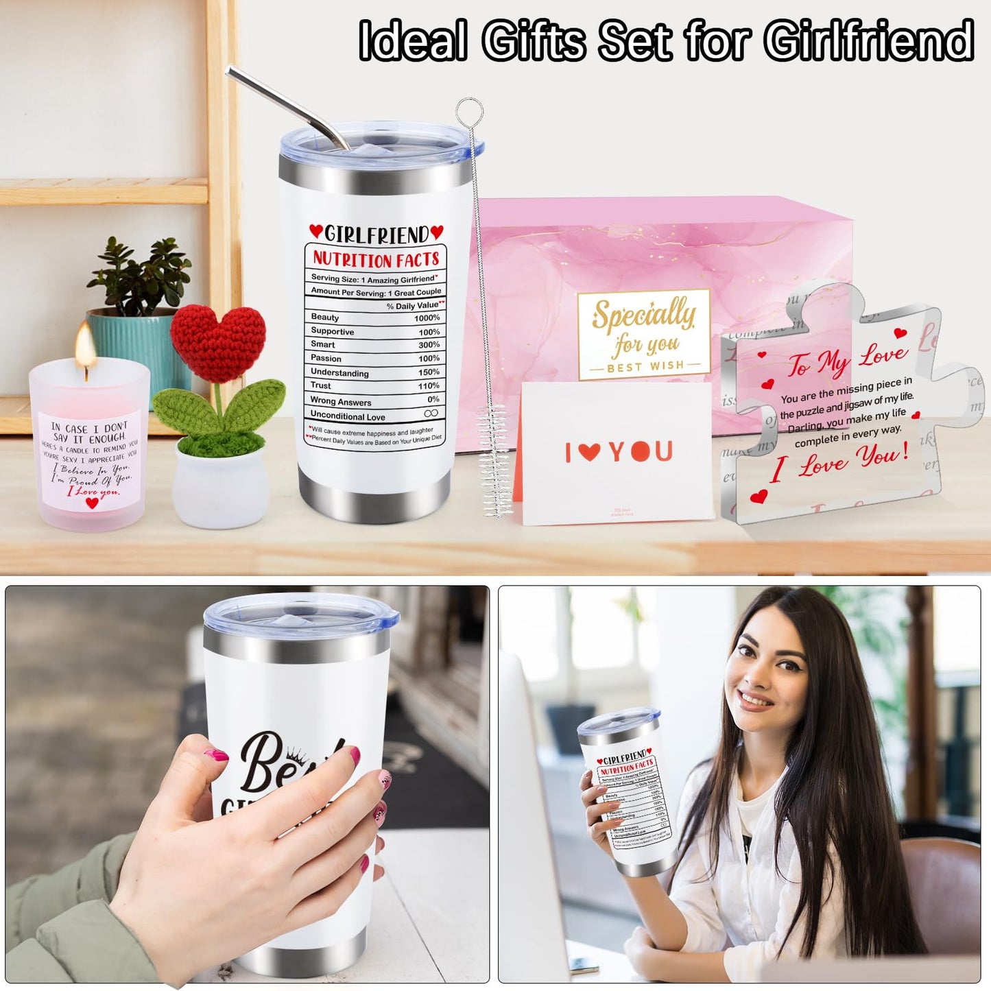 Gifts for Girlfriend Women Her, Girlfriend's Birthday Gifts, 1 Year Gift for GF Anniversary, Best Girlfriend Ever Tumbler Gift Set, Coolest I Love You Couple Presents, I Love My GF Cute Present