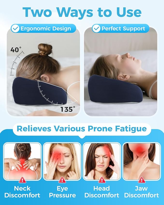 Face Down Pillow Massage Headrest for Bed Massage Head Holder w/ Gel Eyemask At Home Salon Breathable Foam Face Down Pillow After Eye Surgery Vitrectomy Recovery Sleeping Massage Face Cradle for Bed