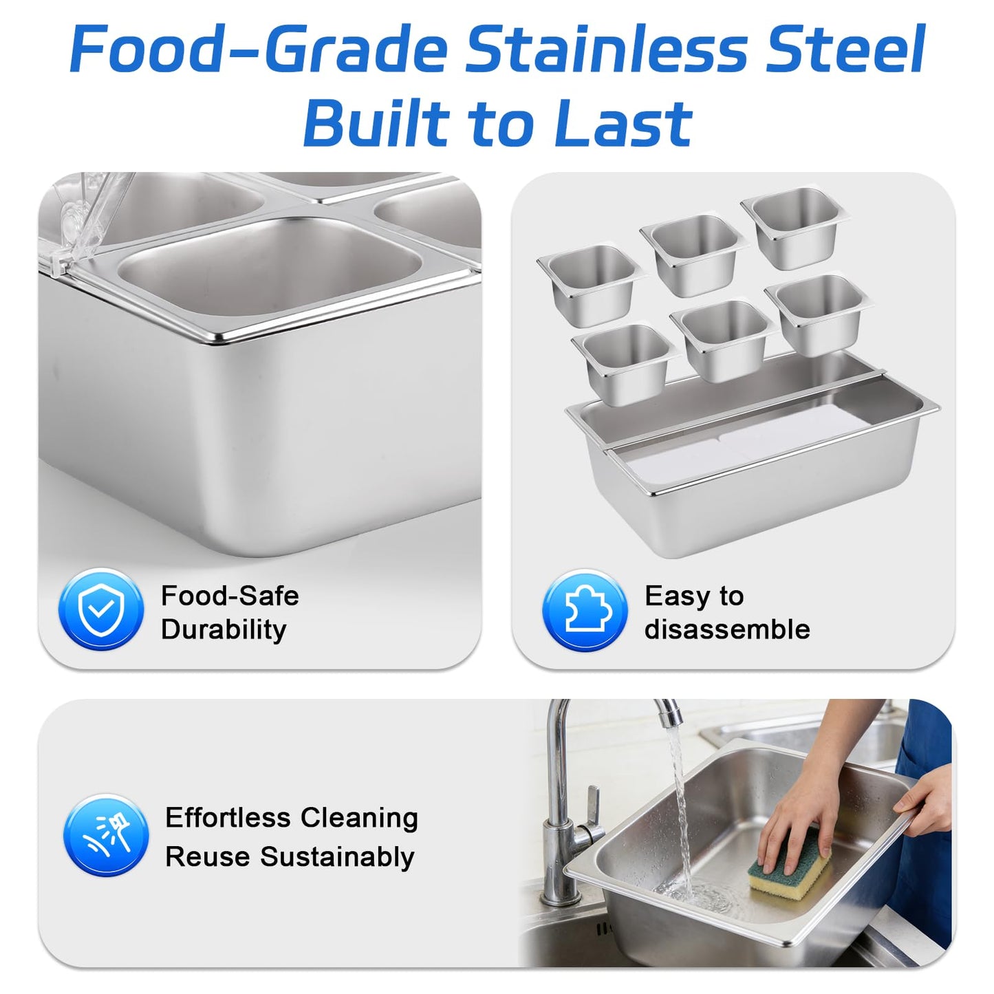 YMJOINMX Cold Food Buffet Server 9.6Qt (6 Pans×1.6Qt) with Ice Packs for Salad Pizza Sauce Colded Serving Trays Condiments Containers for Parties Buffet