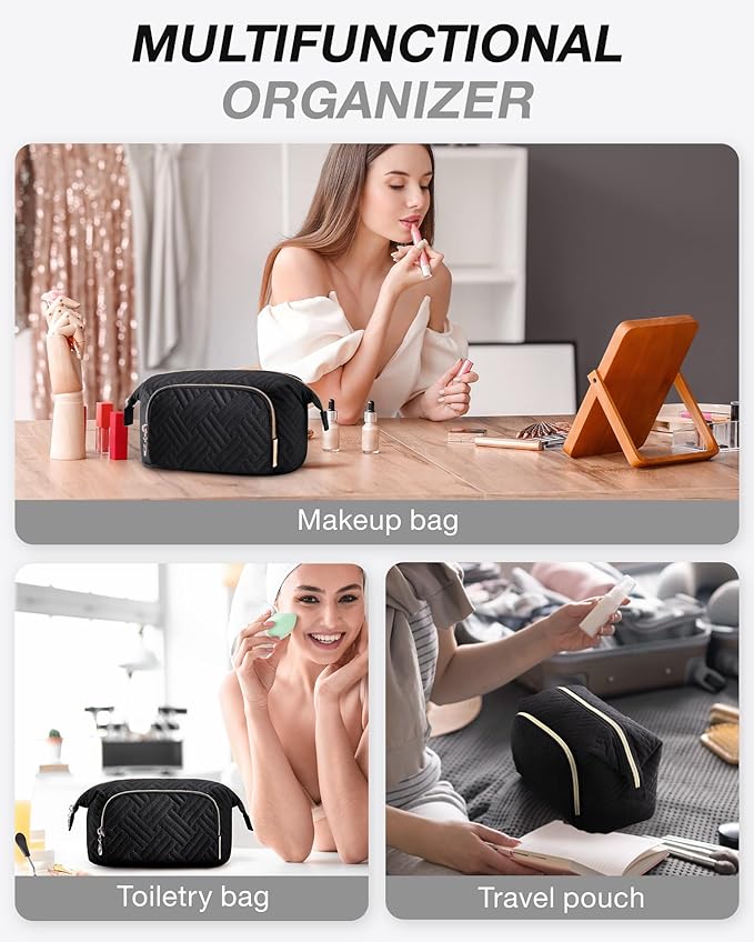 BAGSMART Travel Makeup Bag, Cosmetic Bag Make Up Organizer Case,Large Wide-open Pouch for Women Purse for Toiletries Accessories Brushes
