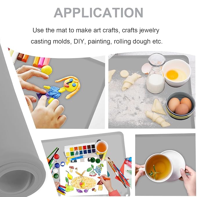 Silicone Placemats for Toddlers Thicker Version, Non-Slip Reusable Kids Placemats for Dining Table, Stain-Proof Baby Table Mat for Restaurants 4 Packs (Light Gray&Beige)
