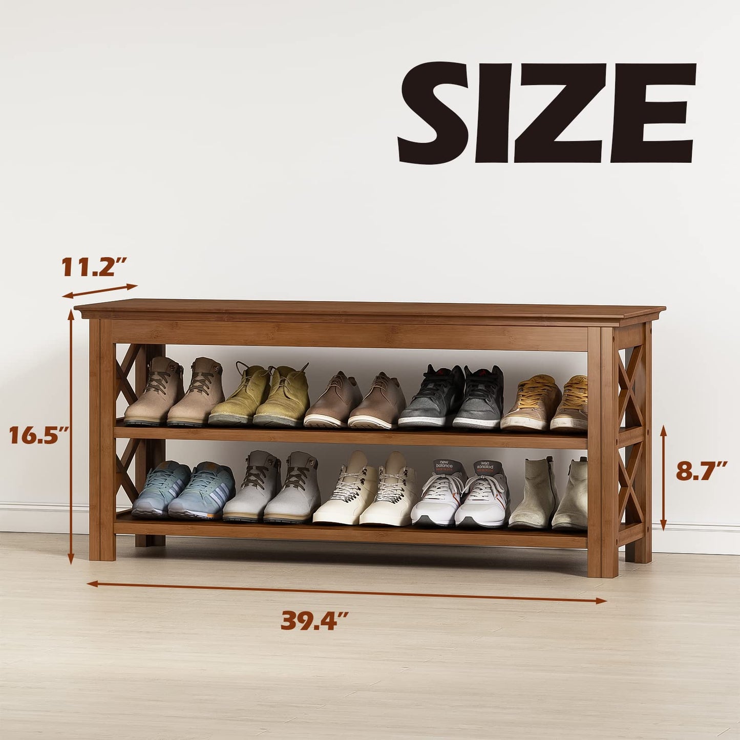 Bamworld Shoe Bench with Storage 3 Tier Bamboo Shoe Benche Entryway Rustic Solid Wood Entryway Bench (X-Brown,39.4")