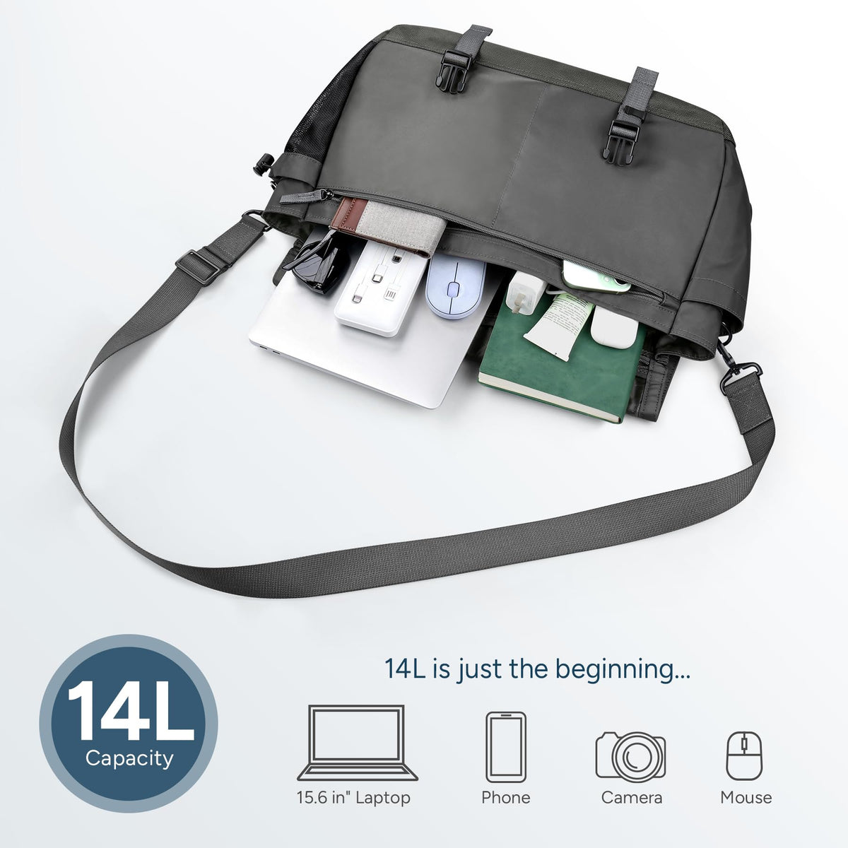 travel inspira Messenger Bag for Men/Women, Anti-theft Lightweight Men's Laptop Bag 16 inch Water Resistant Crossbody Satchel Bags Computer Work Office College Bag with Shoulder Strap, Grey