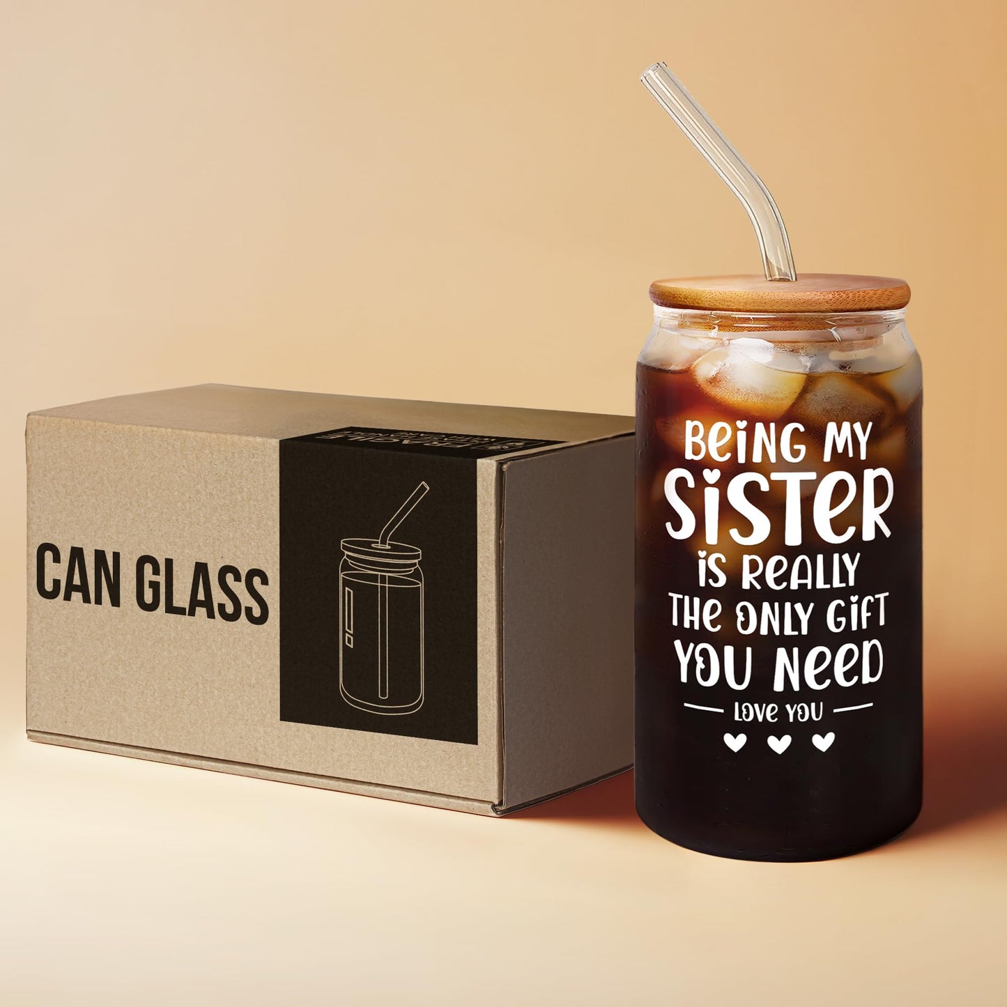 GINGULMINA Gifts for Sister - Birthday, Mothers Day, Christmas Sister Gifts from Sisters, Brother - Sisters Gift for Women, Sibling, Bestie, Women, Sis - 16 Oz Coffee Can Glass