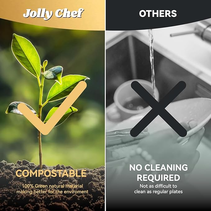 JOLLY CHEF Compostable 𝟱 Compartment 𝟭𝟭 * 𝟴 𝗶𝗻𝗰𝗵 Paper Plates [𝟭𝟬𝟬 𝗣𝗮𝗰𝗸] Heavy Duty Small Natural Divided Eco-Friendly Biodegradable Food Trays for Party Lunch Dinner Christmas