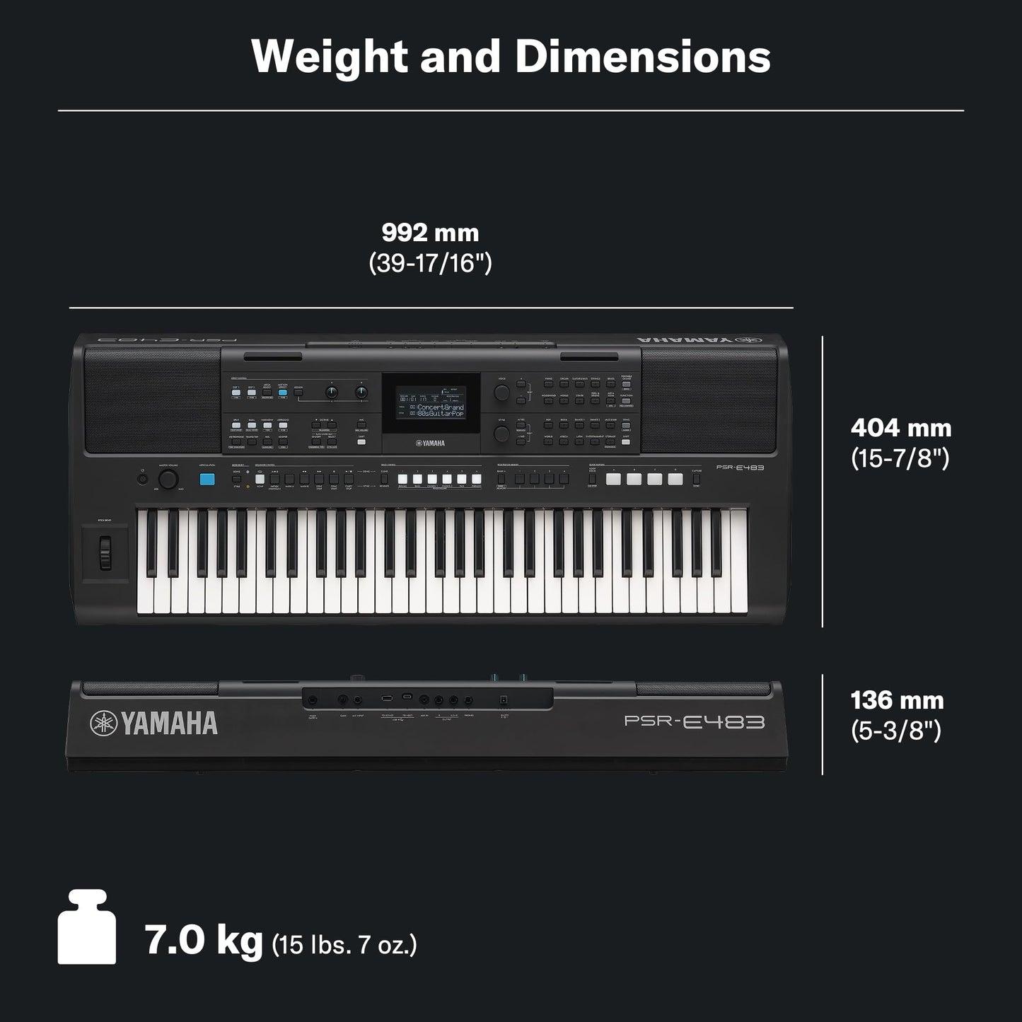 Yamaha PSR-E483, 61-Key Touch-Sensitive Portable Keyboard with Sound, Music Rest and Power Adapter
