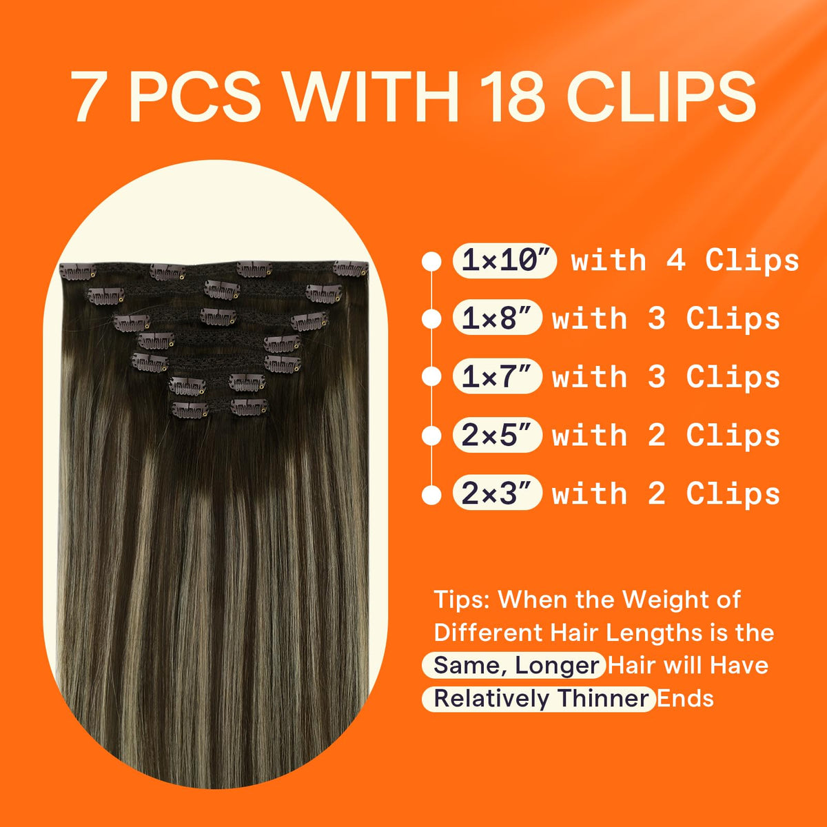Full Shine 24 Inch Clip in Hair Extensions Dark Brown To Blonde Balayage Hair Extensions Clip ins Straight 7 Pcs 120 G