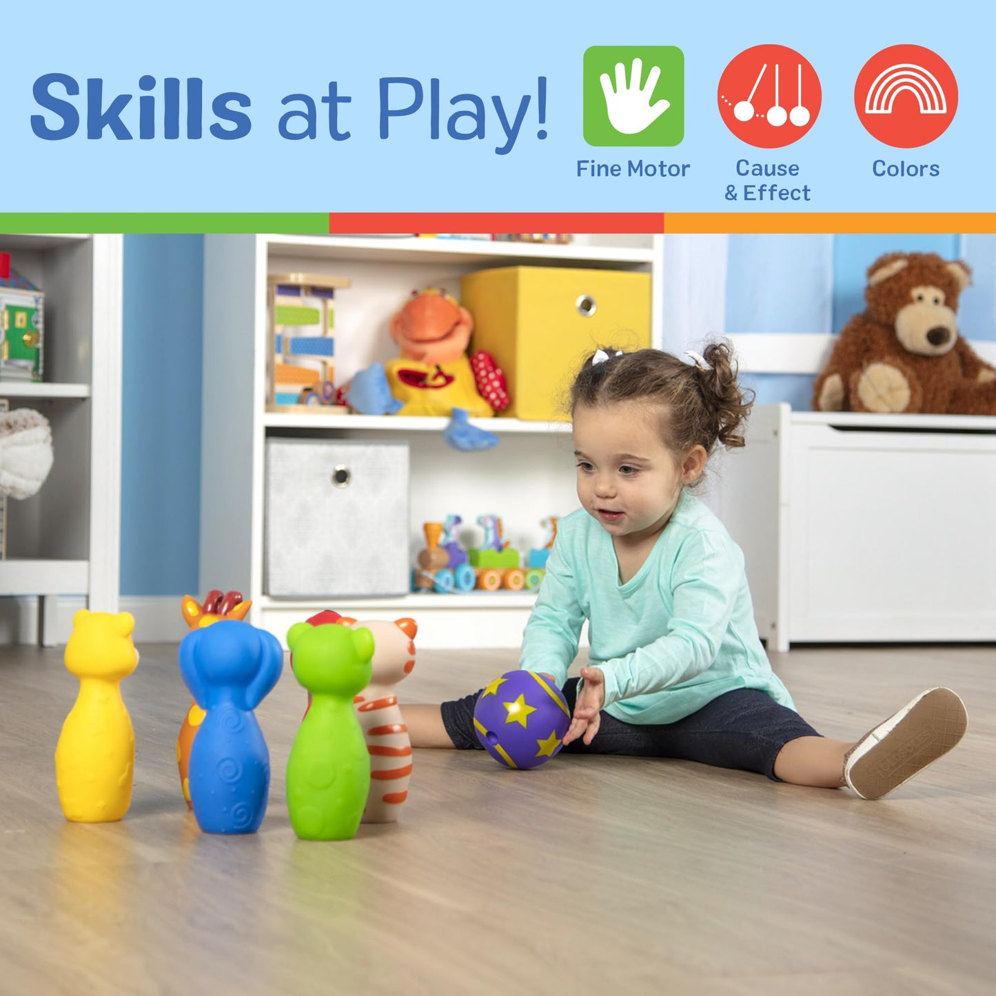 Melissa & Doug K's Kids Bowling Friends Play Set and Game with 6 Pins and Convenient Carrying Case - Indoor Outdoor Bowling Set, Soft Plastic Animal Bowling Pins, Toddler Bowling for Ages 2+