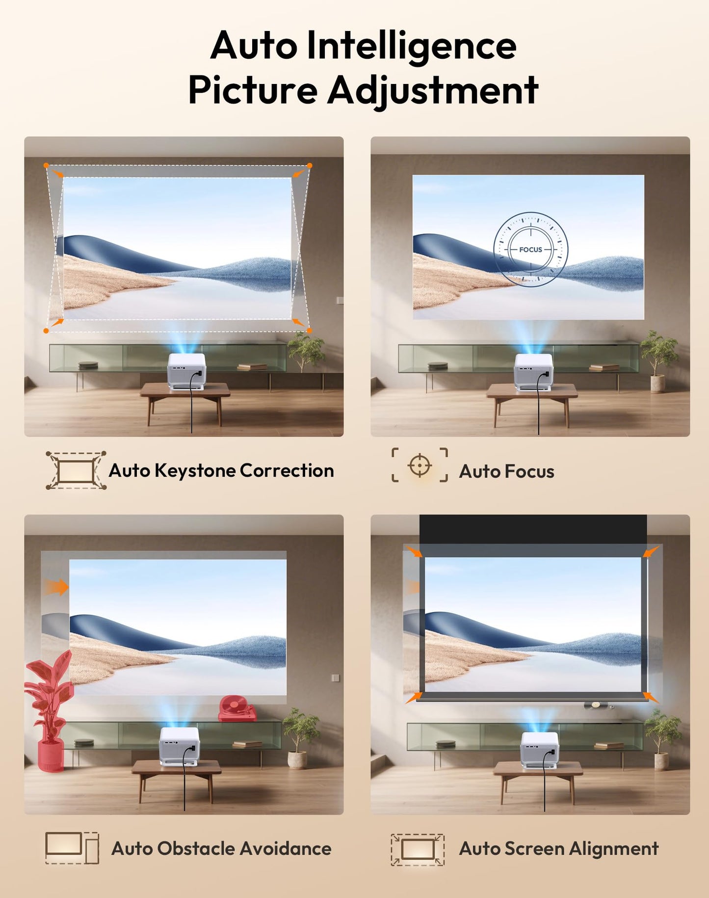 Smart Projector with WiFi 6 and Bluetooth, 700 ANSI Native 1080P, 4K Support, 4D Auto Keystone & Auto Focus, Compatible with Netflix, Voice Control, FHD Home Theater Projector, Xgody Gimbal N6 Pro