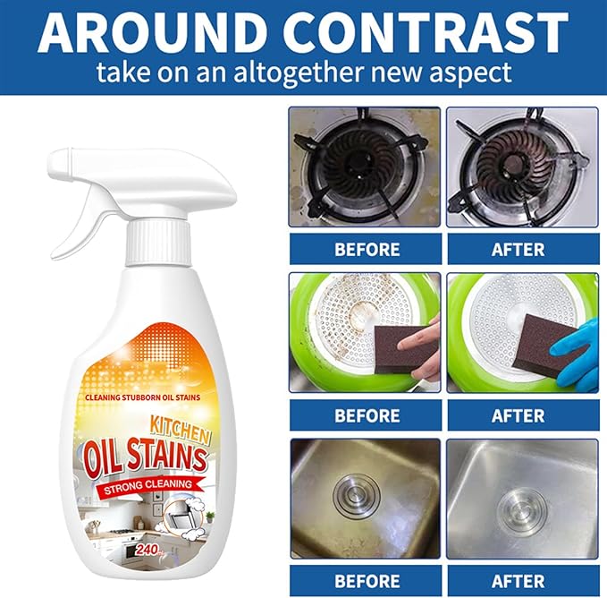 Fiell Heavy Grease Cleaner with Mild Formula Quick Decomposition,240ml Clean Kitchen up Oil Stains Spray,Kitchen Oil Cleaner,Multipurpose Oils Stain Remover Spray for Oven,Gas Stove,Cabinets,Grill (3)